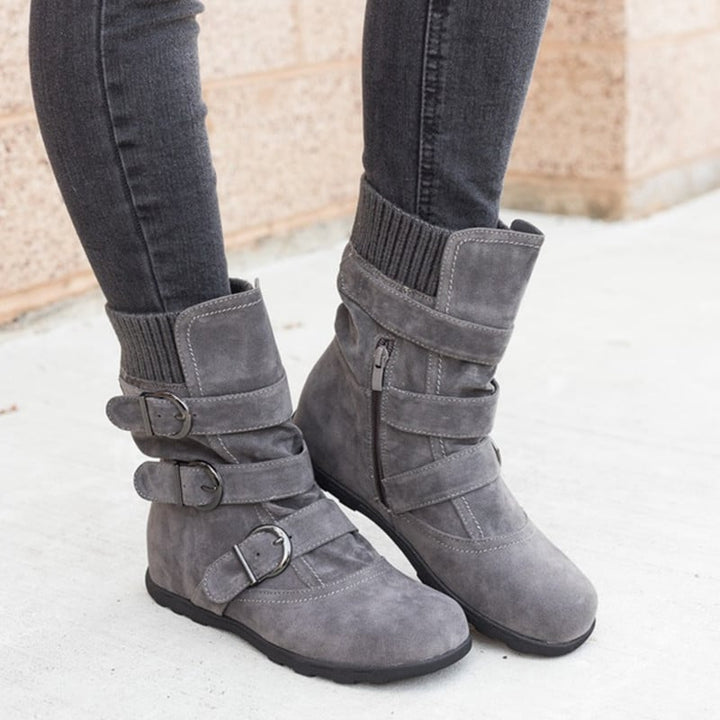 Women's Casual Boots with Buckles and Suede Detail - Amelie
