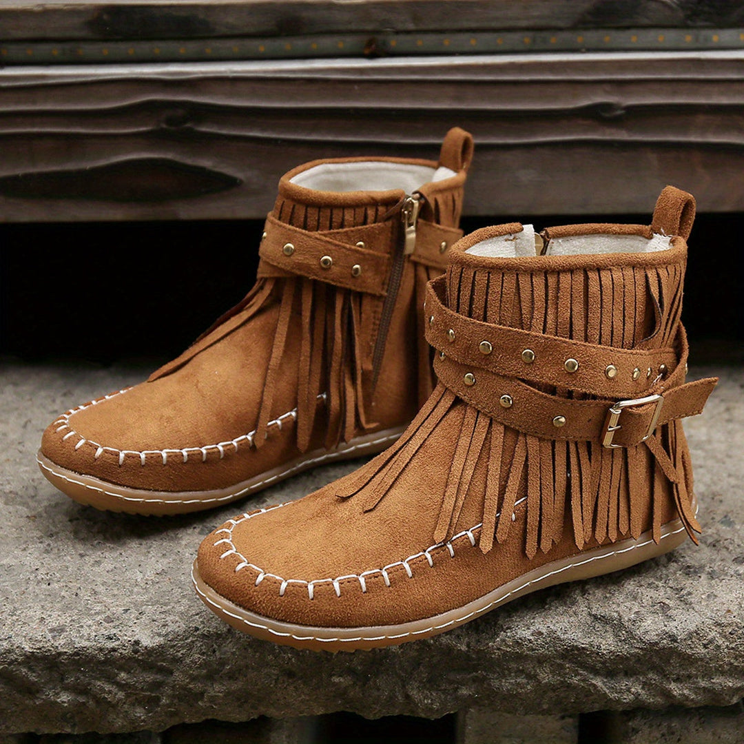 Aurélie - Chic Fringe Buckle Ankle Boots
