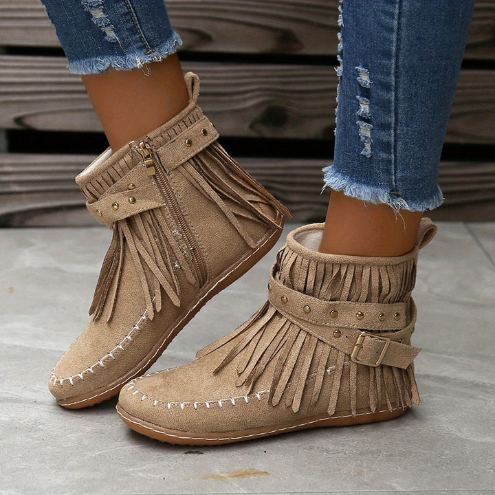 Aurélie - Chic Fringe Buckle Ankle Boots