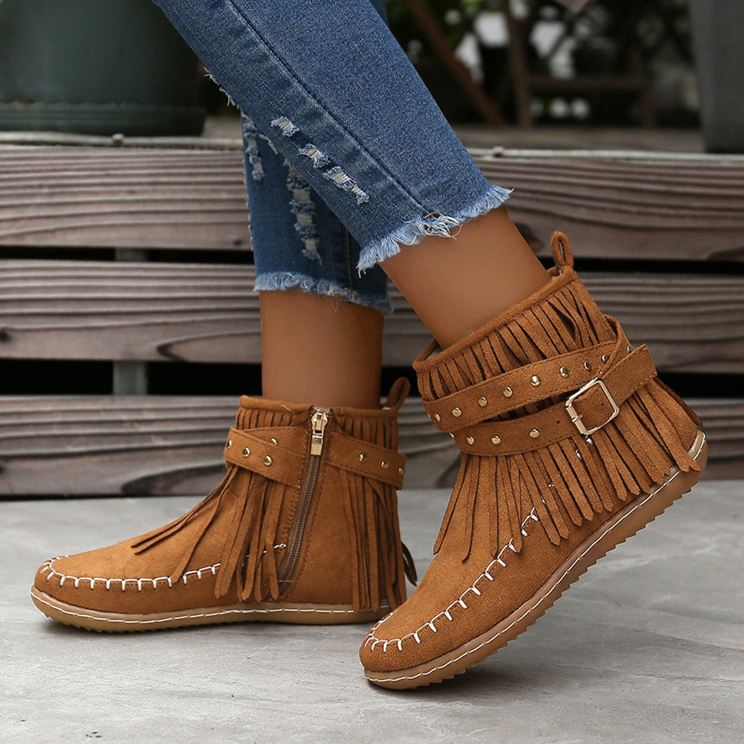 Aurélie - Chic Fringe Buckle Ankle Boots