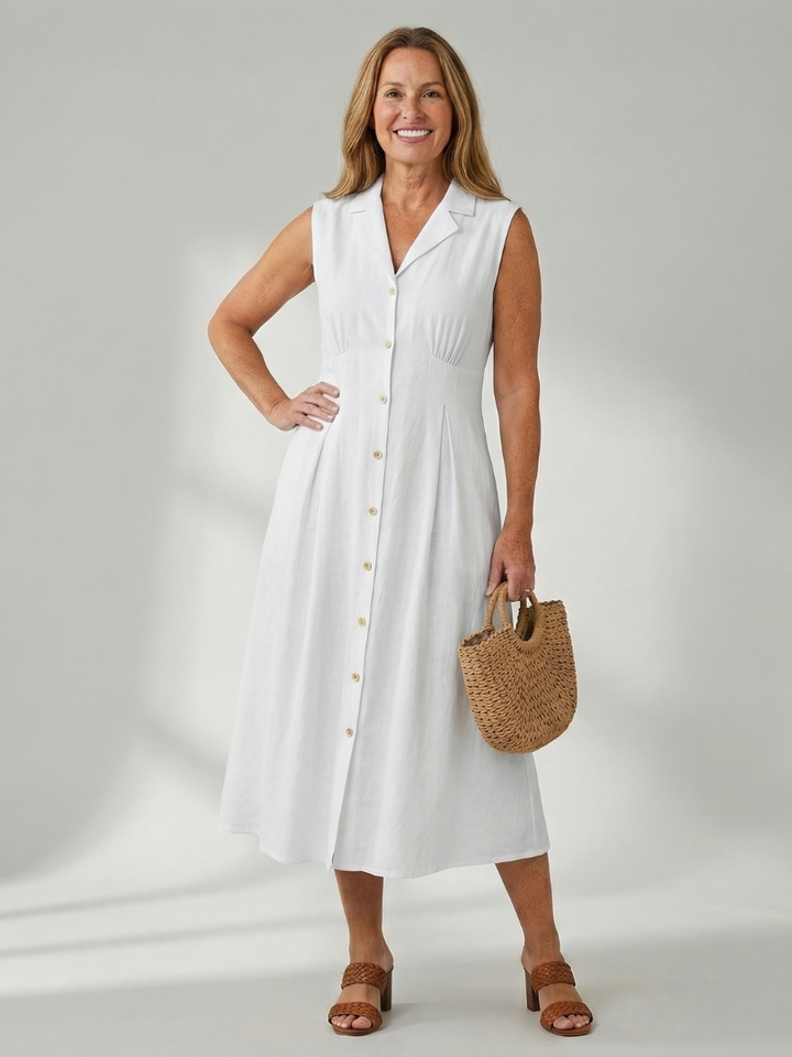 Women's Stack Button Midi Dress – Effortless Style
