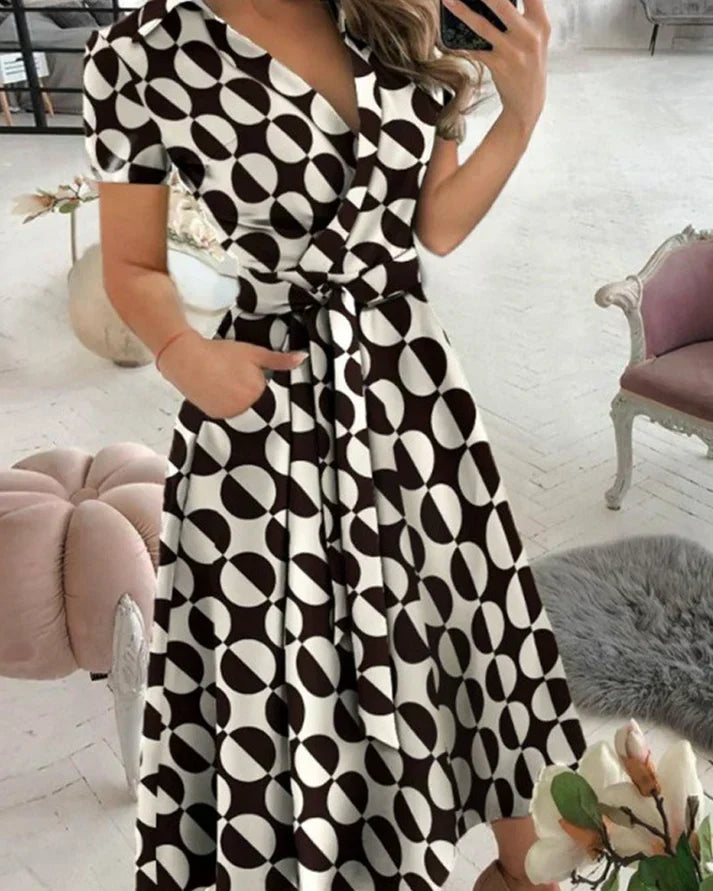 Women's Elegant V-Neck Midi Dress for Sophisticated Style