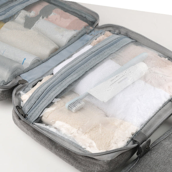 Travelique Travel Cosmetics Organizer | Compact and Waterproof | With 4 Compartments and 360° Hook | For Women and Men