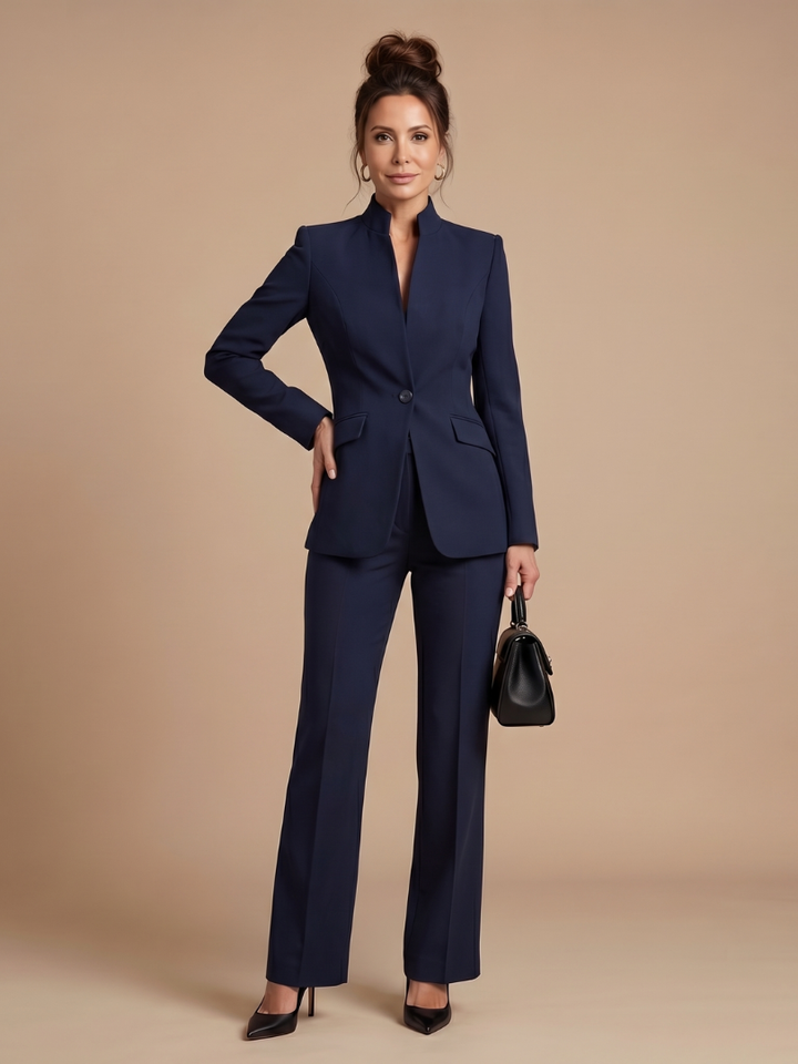 Delta Structured Stand Collar Tailored Suit - Elena Harper