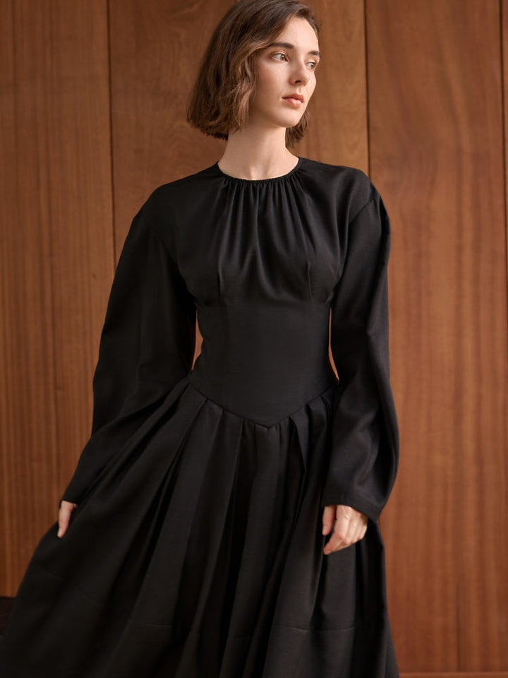 Parisian Pleated Midi Dress, view 4 - Elena Harper