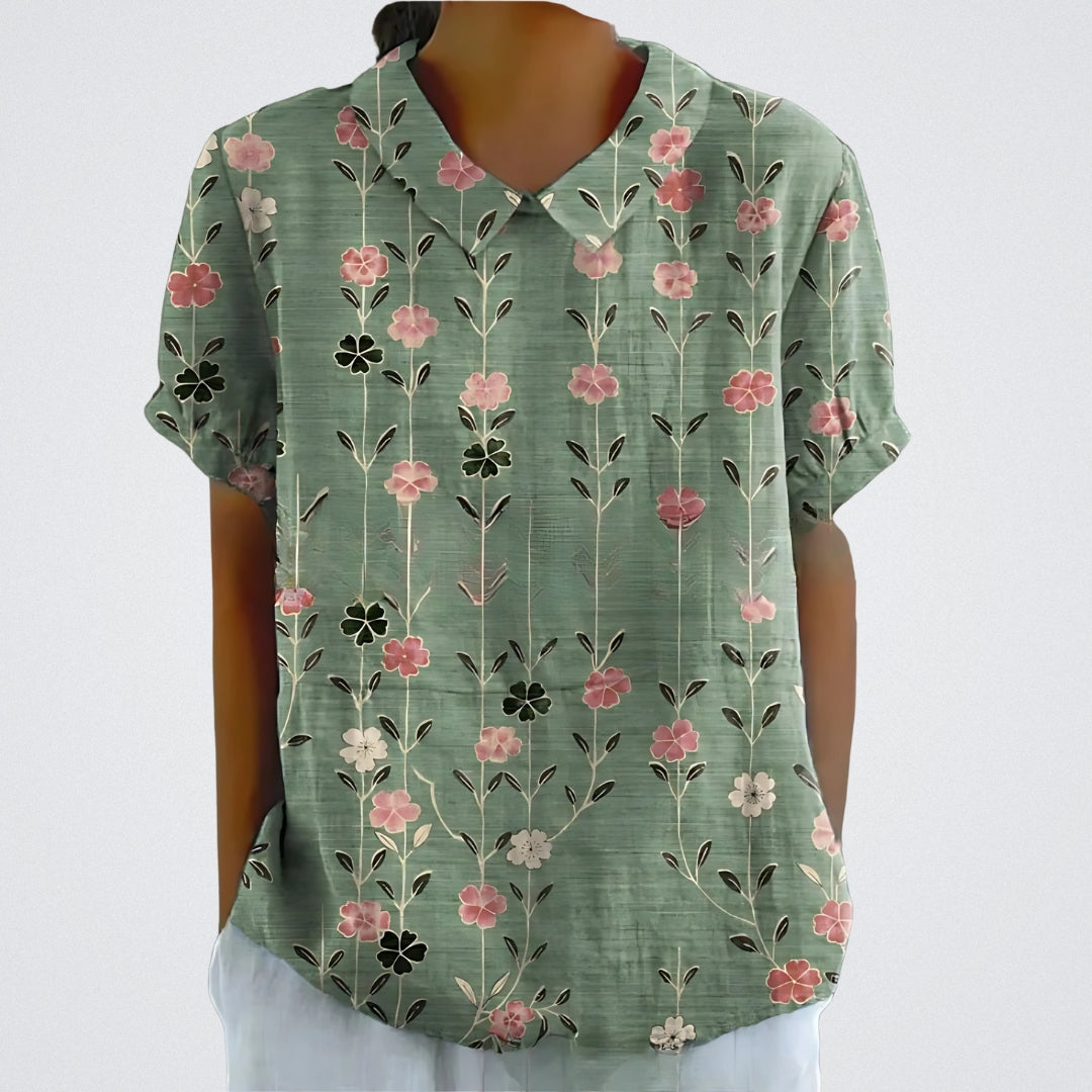 Lina™ - Stylish Linen Blouse with Floral Pattern