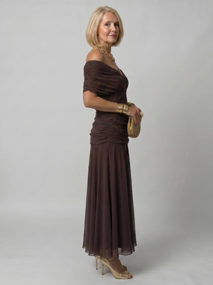 Midi dress for women with off-the-shoulder design - Fluid and romantic