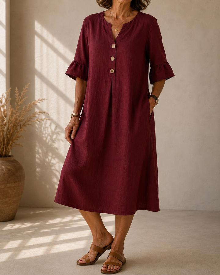 Corinne™ | Belly-Covering Midi Dress with Buttons