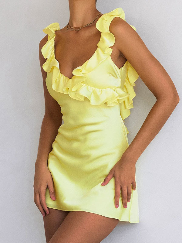 Zinnia Yellow Ruffle Dress, view 4 - Elena Harper