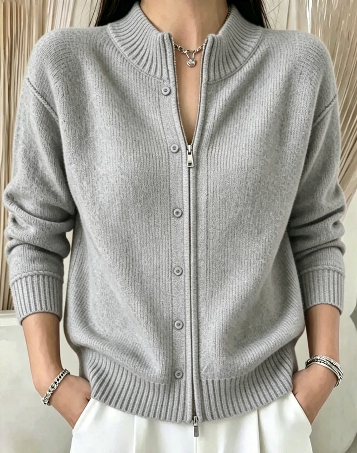 Women's Zip Sweater with Round Neck Soft and Practical, view 9 - Elena Harper