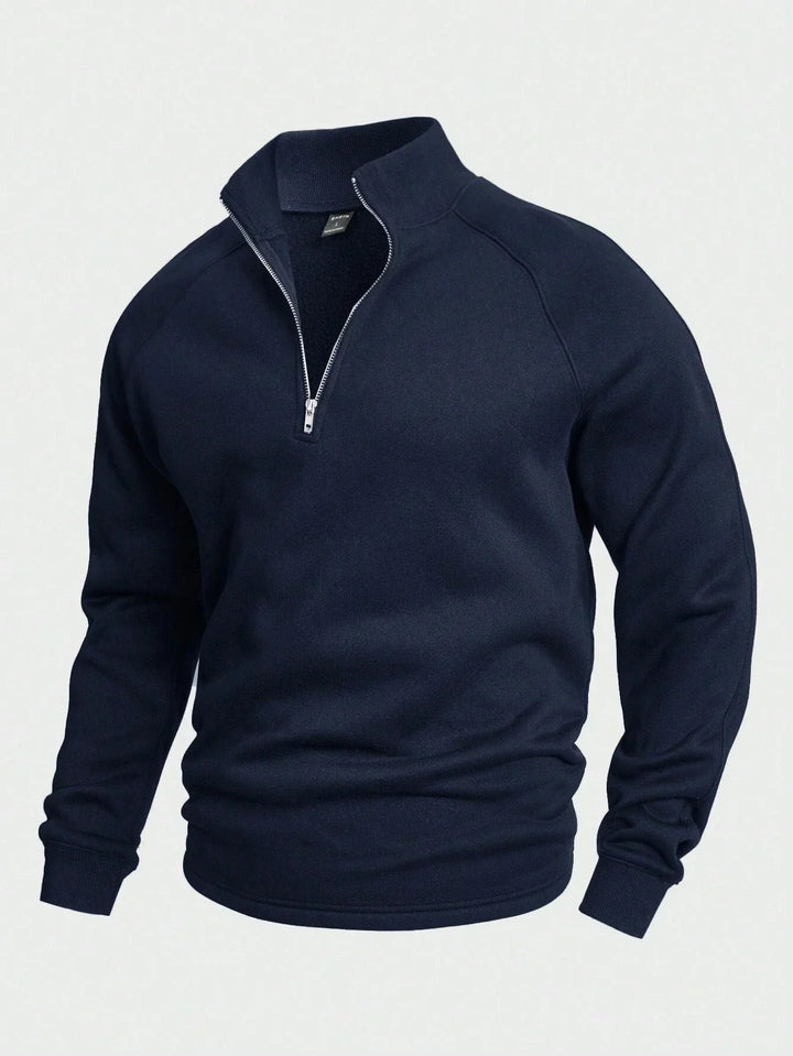 Stylish Men's High Collar Sweater Comfortable Half-Zip Sweater, view 8 - Elena Harper