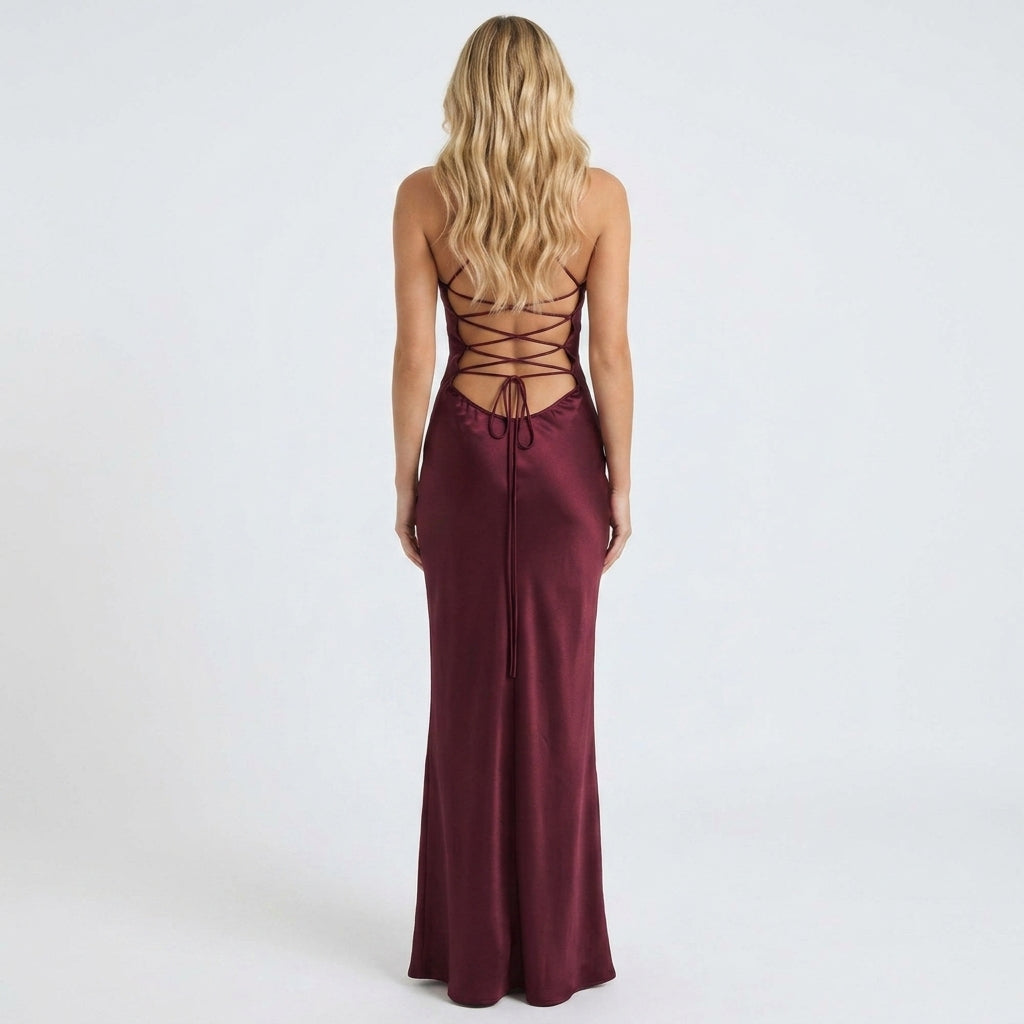 Burgundy Sequin Maxi Dress Gala