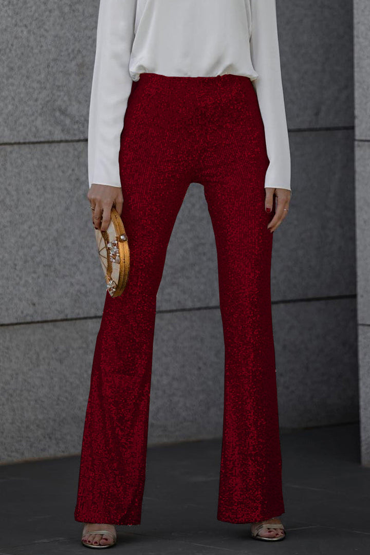 High-Waisted Sequin Pants – Dazzling Flare Elegance
