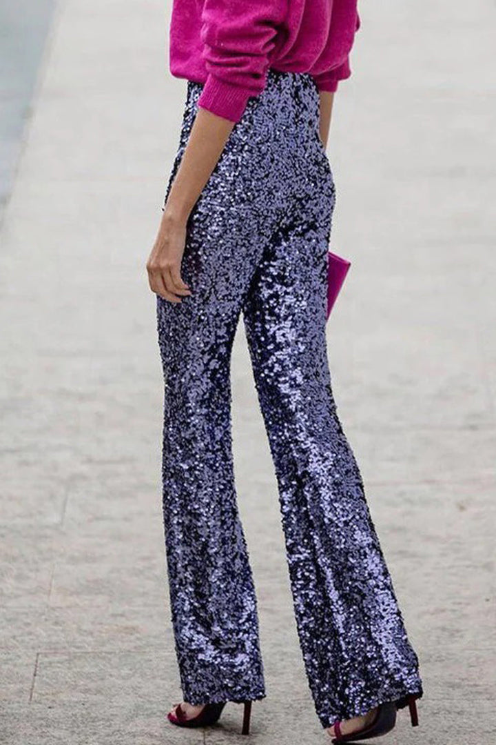 High-Waisted Sequin Pants – Dazzling Flare Elegance