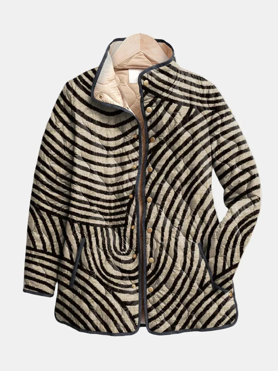 Women's Quilted Jacket with Floral Print for Mid-Season
