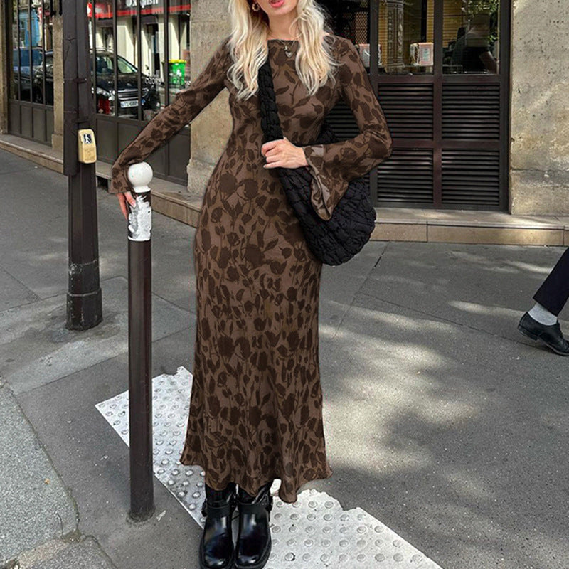 Women's Round Neck Long Sleeve Floral Dress