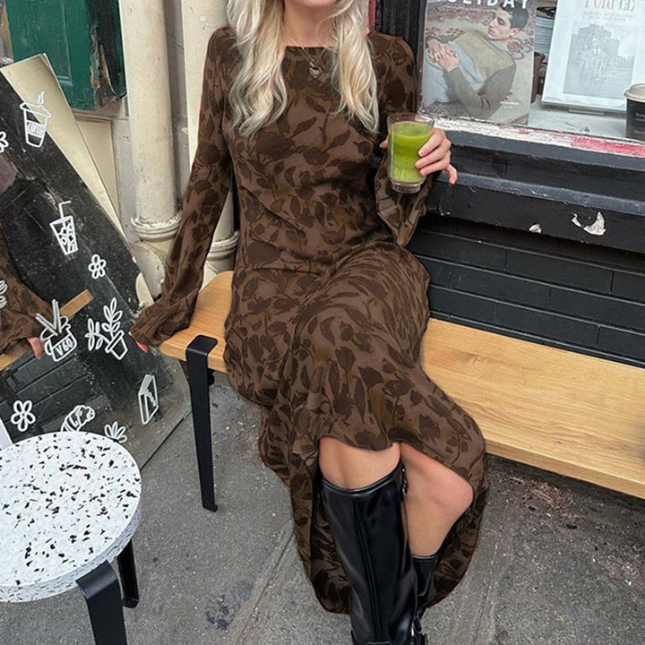 Women's Round Neck Long Sleeve Floral Dress