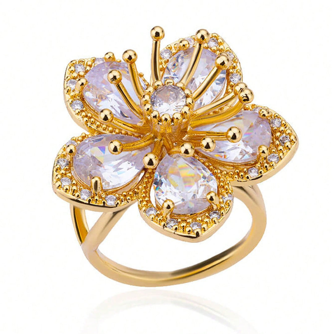 Elegant Gold Plated Pink Zirconia Flower Ring - Elena Harper