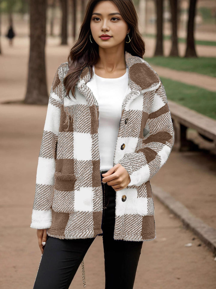 Plaid Plush Coat for Women - Warm and Practical