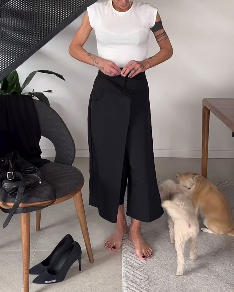Asymmetrical Wide-Leg Women's Pants, view 2 - Elena Harper