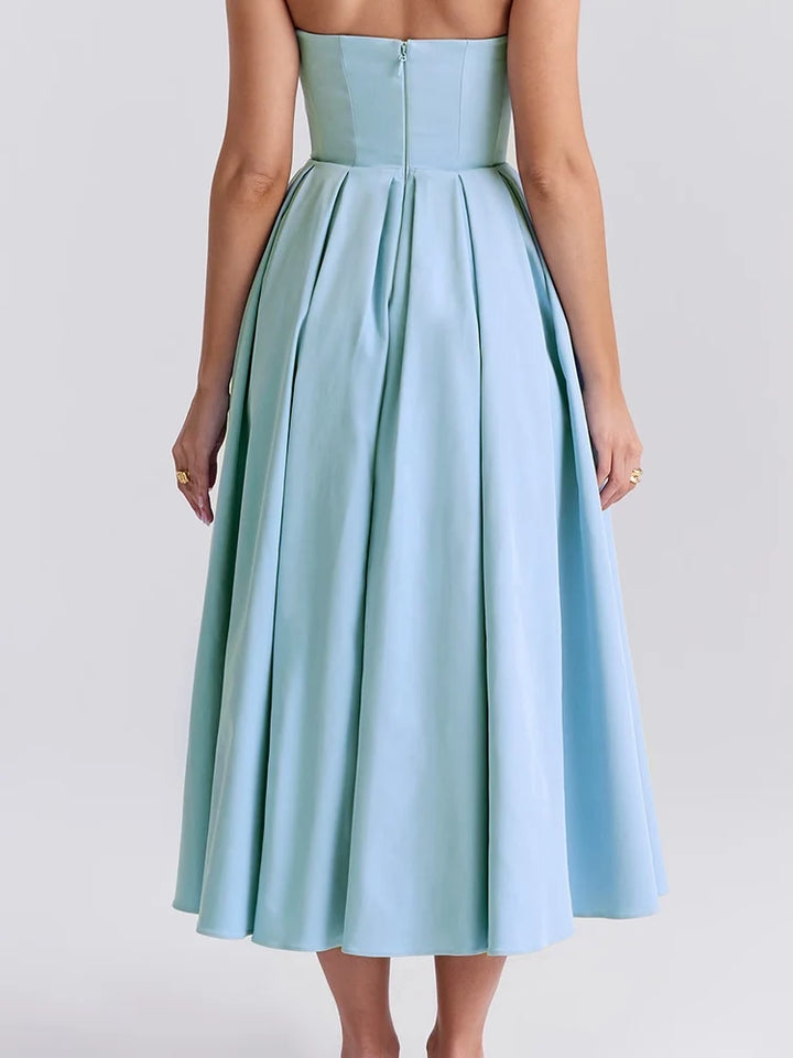 Tuscan Blue Strapless Midi Sundress
