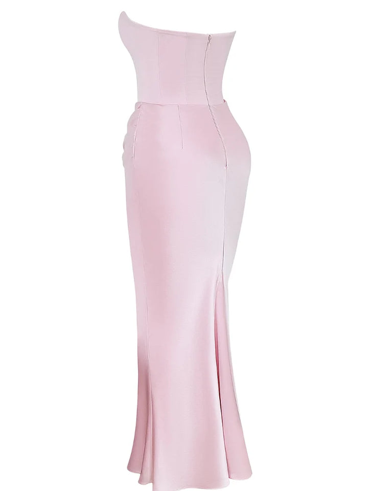 Pink Strapless Bustier Maxi Dress