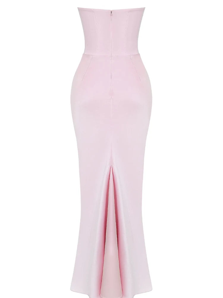 Pink Strapless Bustier Maxi Dress