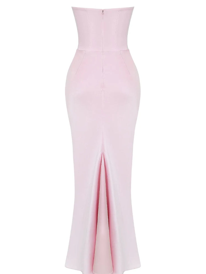 Pink Strapless Bustier Maxi Dress