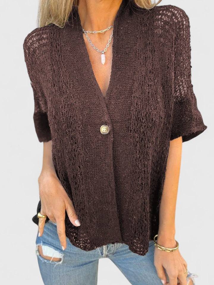 Calista™ Emma & Rose Cape Town knitted blouse featuring elegant, textured knit fabric and classic design.
