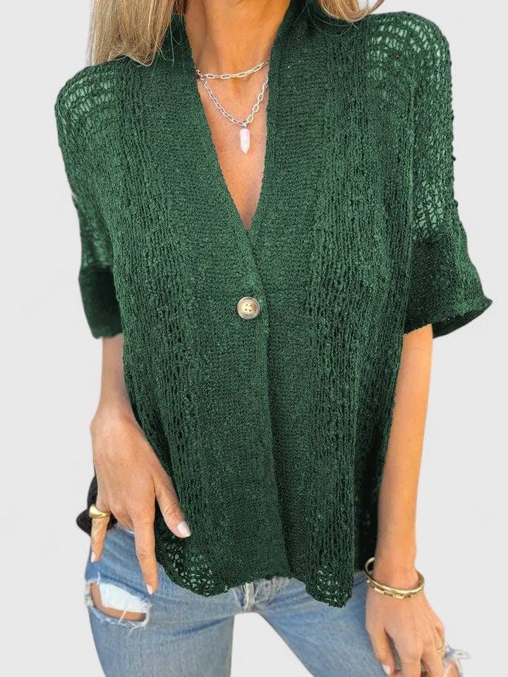 Elegant Calista™ knitted blouse by Emma & Rose Cape Town, featuring a stylish, textured design and classic fit.
