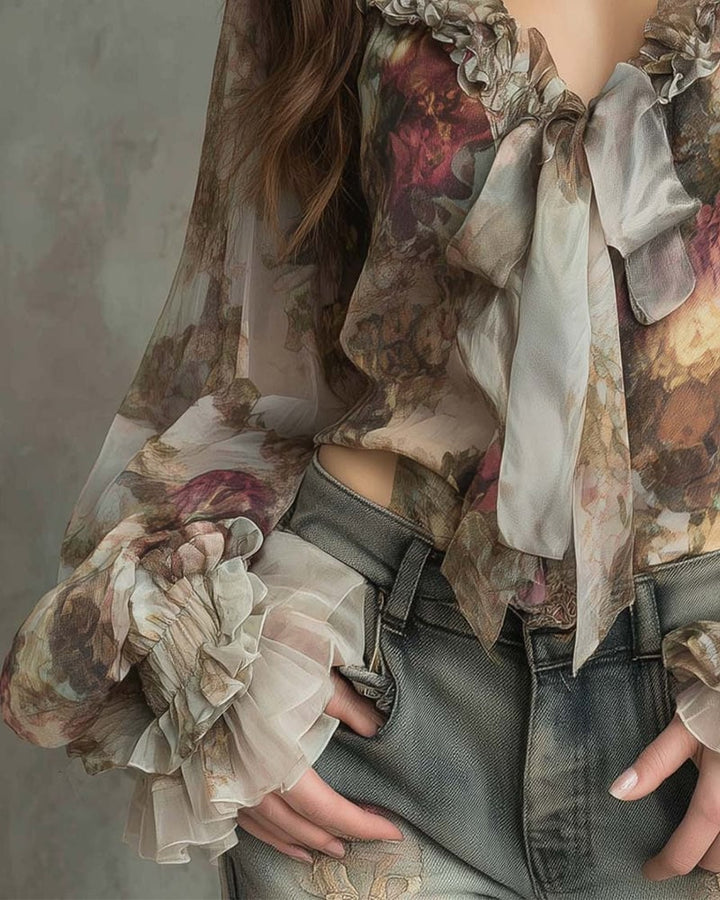 SAVANNAH – ROMANTIC BLOOM TIE-FRONT BLOUSE
