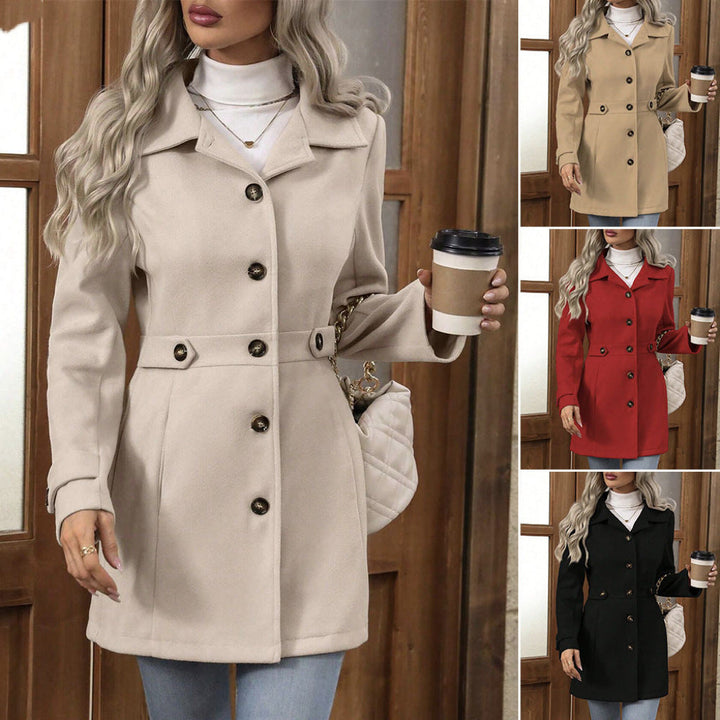 Women's Wool Blend Single-Breasted Coat – Elegant Mid-Length Blazer