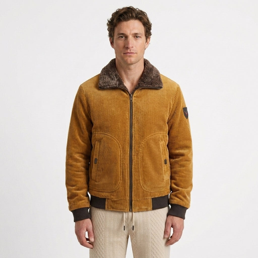 Textured Zip-Up Jacket with High Collar