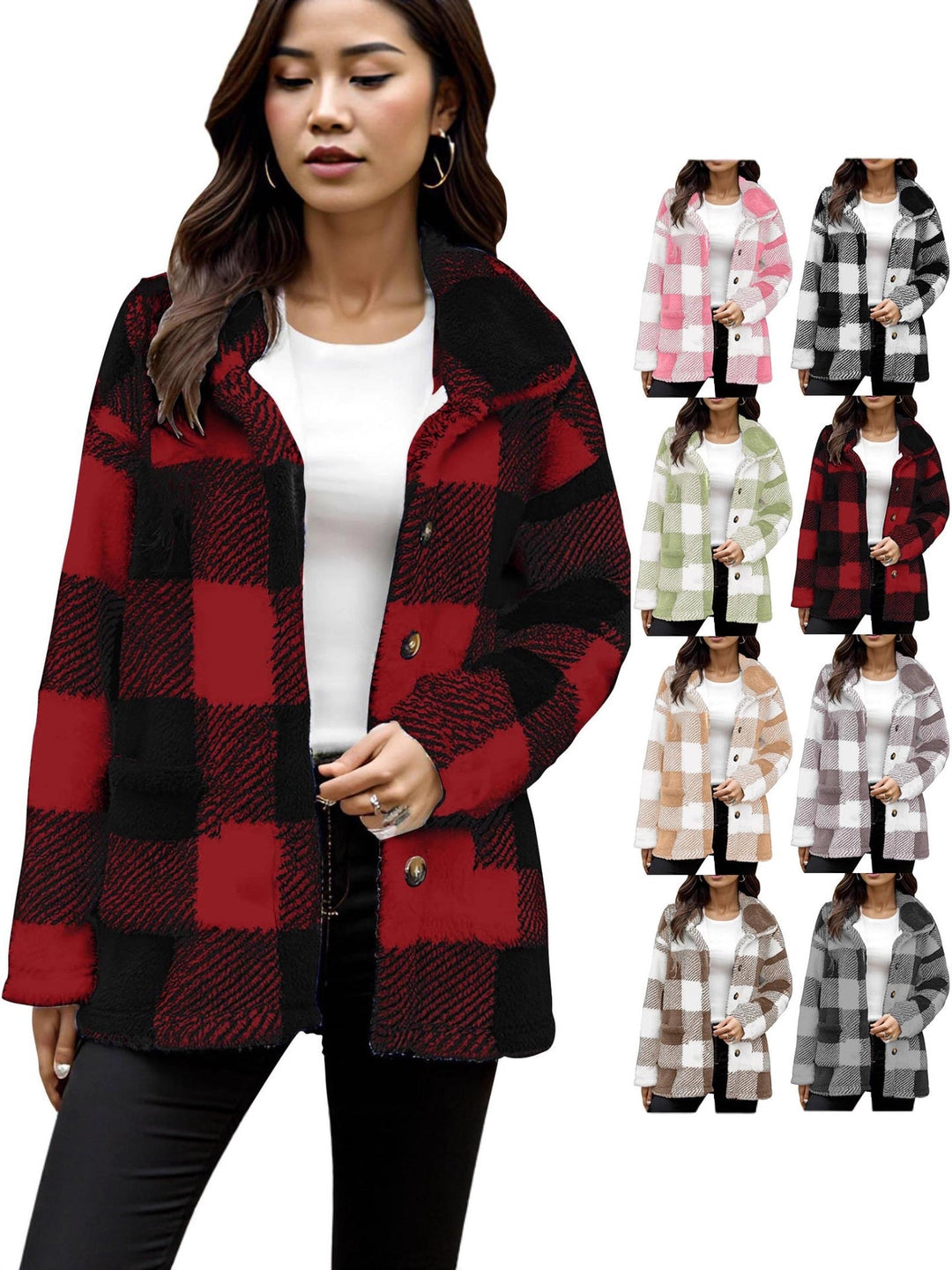 Plaid Plush Coat for Women - Warm and Practical