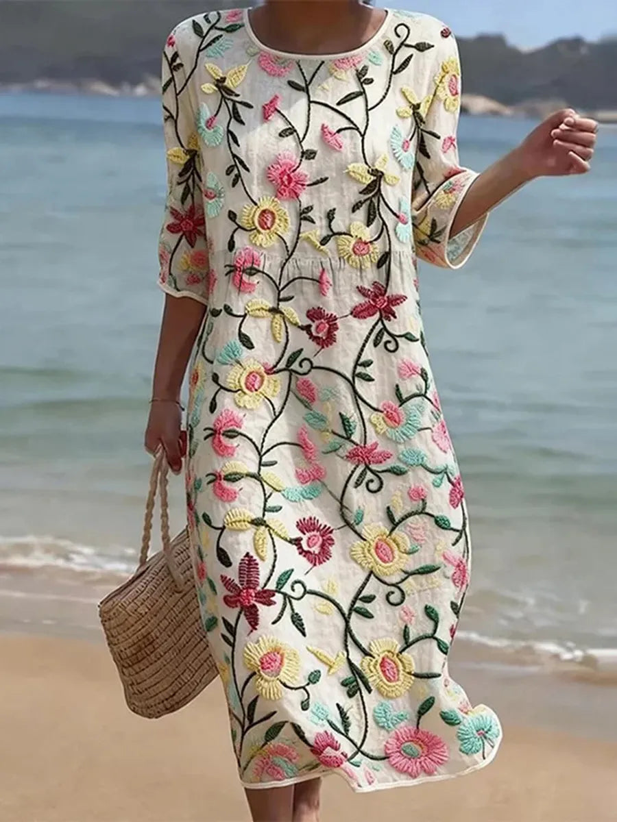 Women's Elegant Floral Midi Dress for Summer - Elena Harper