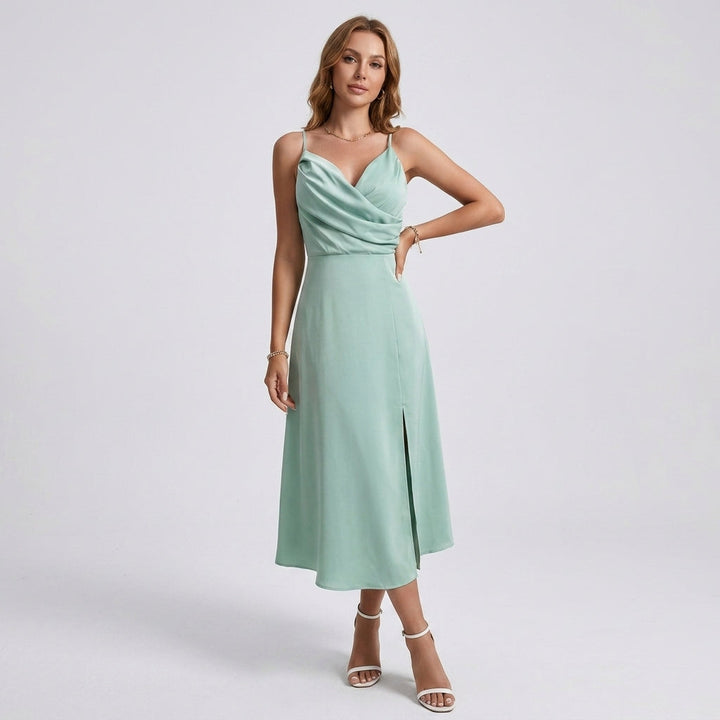 Cowl Neck Midi Dress Wedding Guest Mint Green Sleek Fit