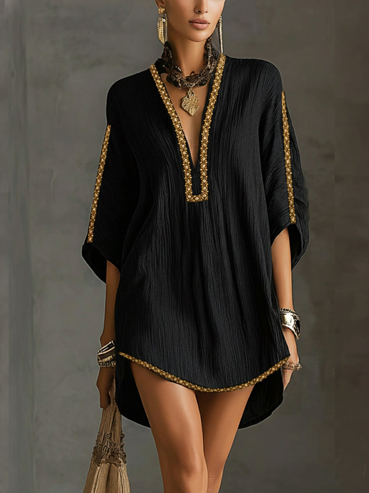Mirella | Short black dress with deep V-neck