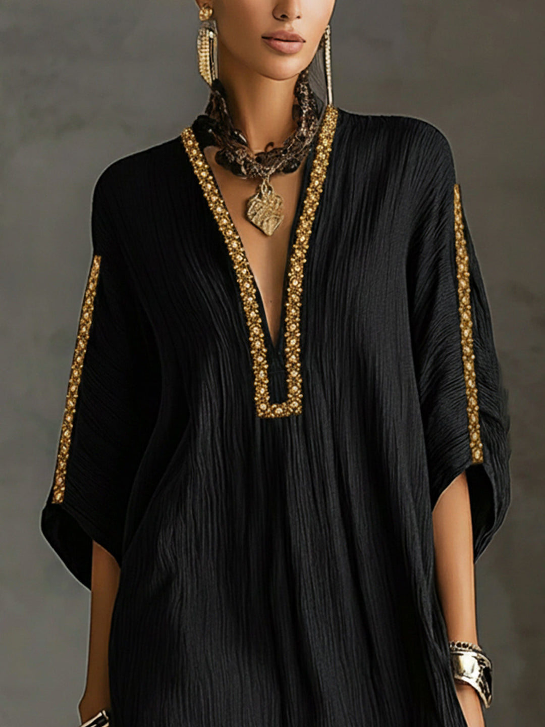 Mirella | Short black dress with deep V-neck