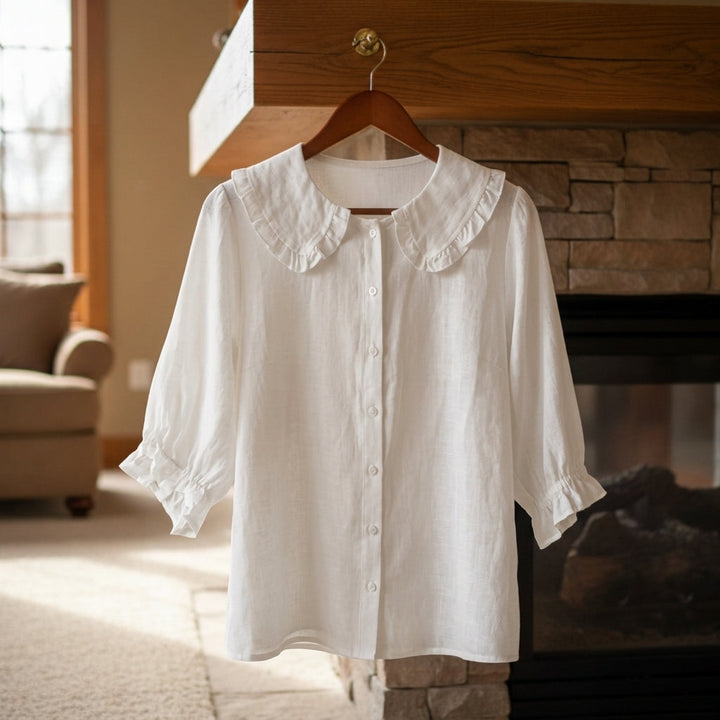 Barcelona Ruffle Neck Shirt, view 2 - Elena Harper