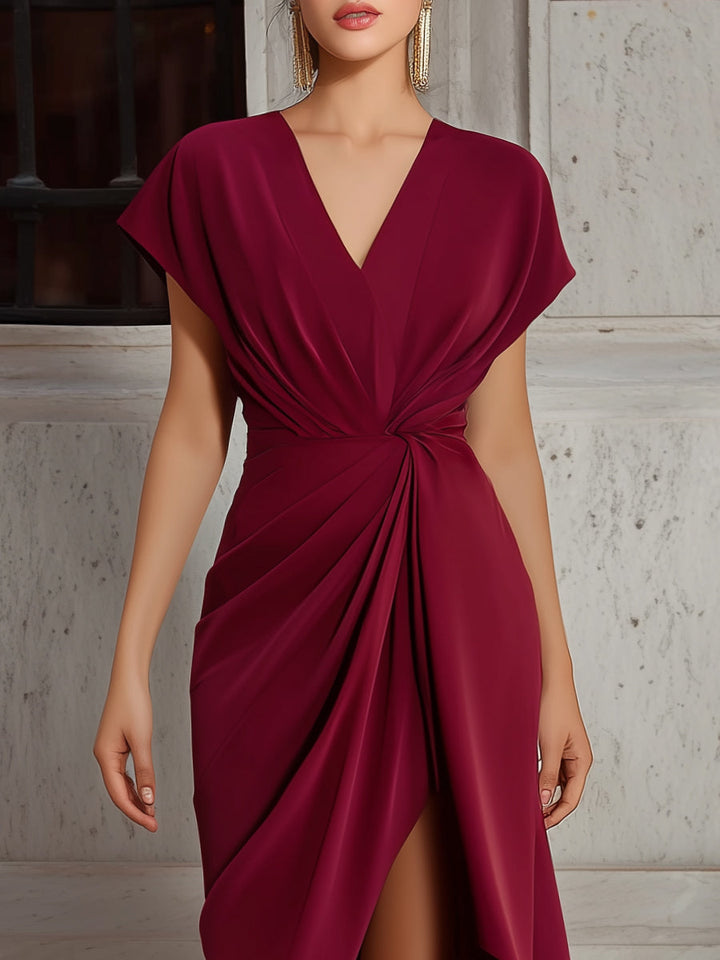 Draped Twist-Waist Asymmetric Hem Maxi Dress - Elena Harper