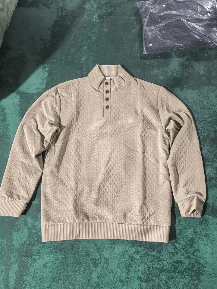 Ronan Stand Collar Button Henley Sweater, view 6 - Elena Harper