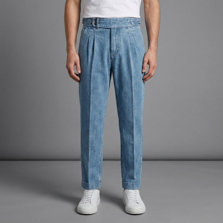 Brescia Denim Vintage Pleated Straight Fit Trousers