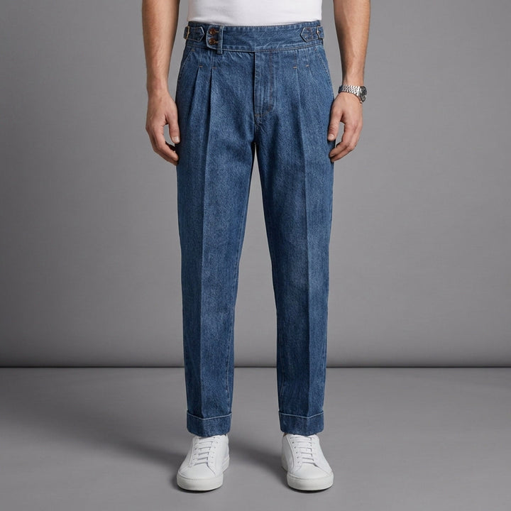 Brescia Denim Vintage Pleated Straight Fit Trousers