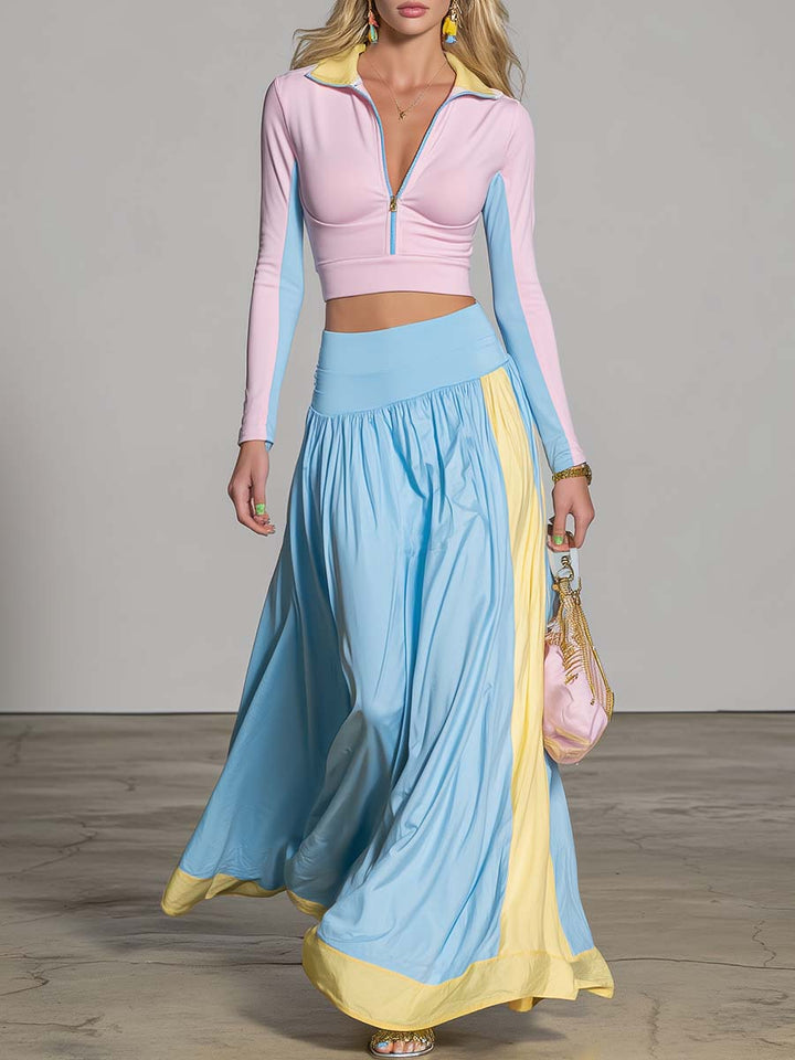 Capri Pastel Maxi Skirt Sport Set Dreamy Coastal Energy - Elena Harper