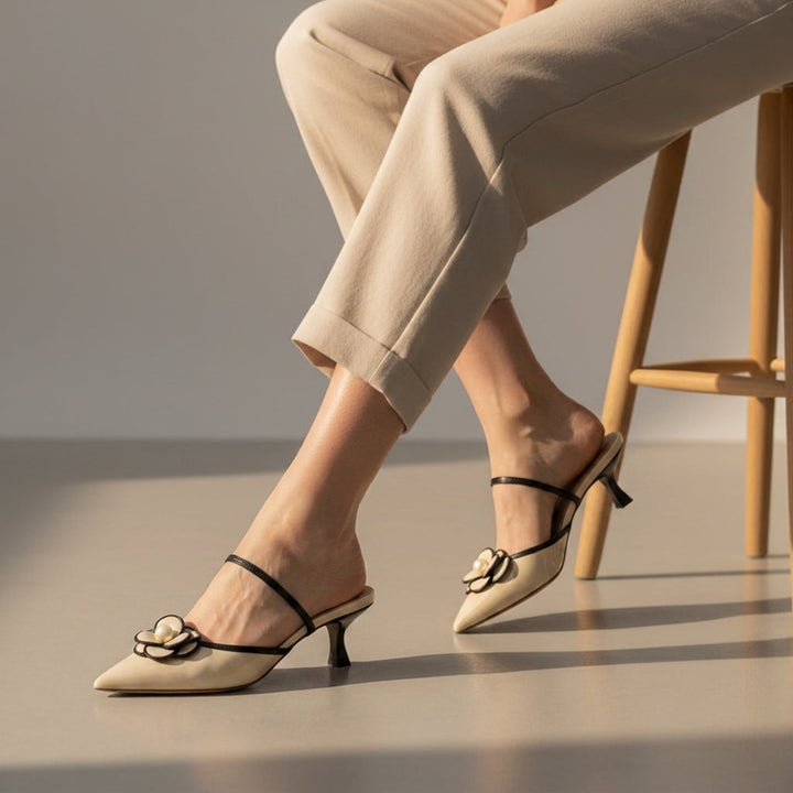 Arezzo Floral Kitten Heel Mules