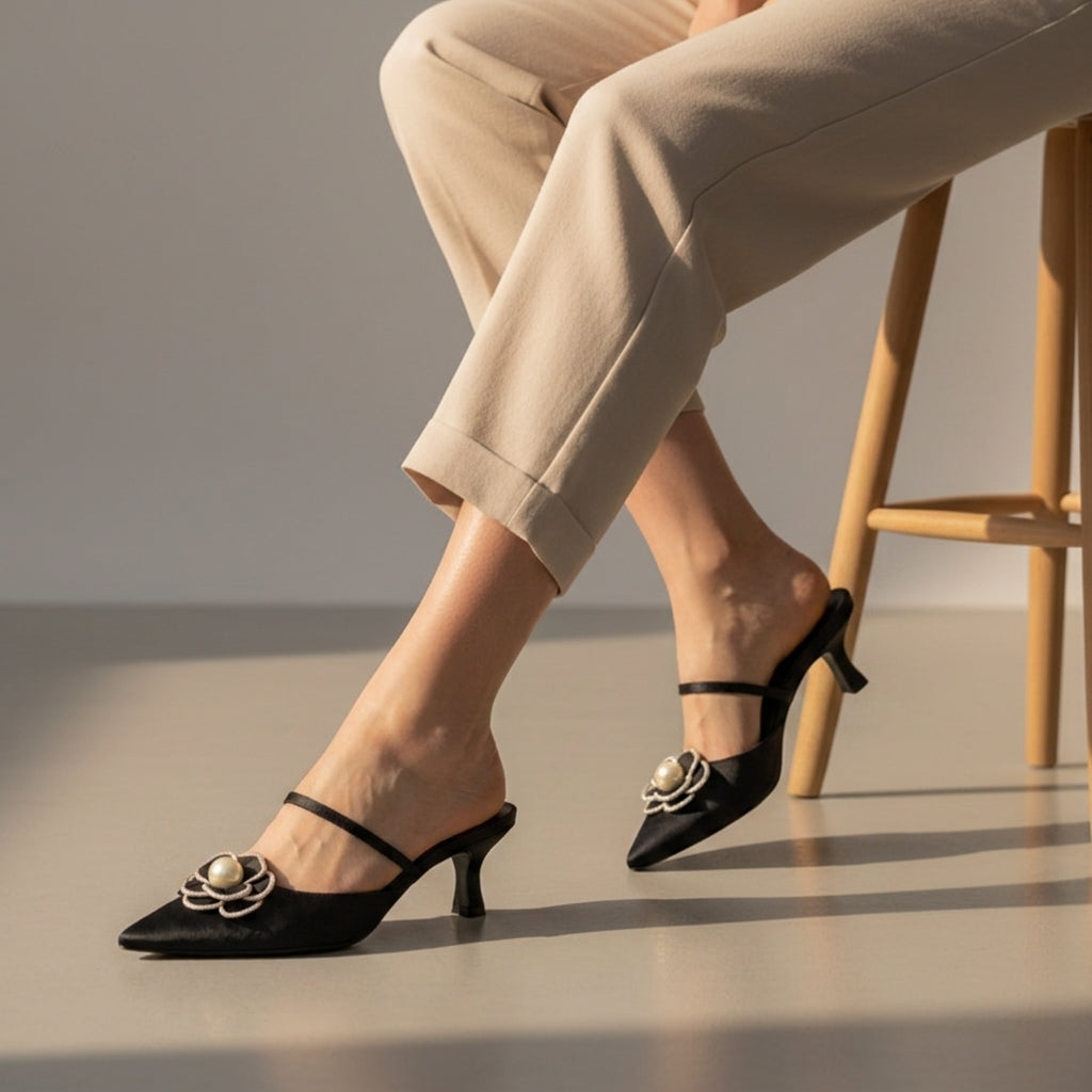 Arezzo Floral Kitten Heel Mules
