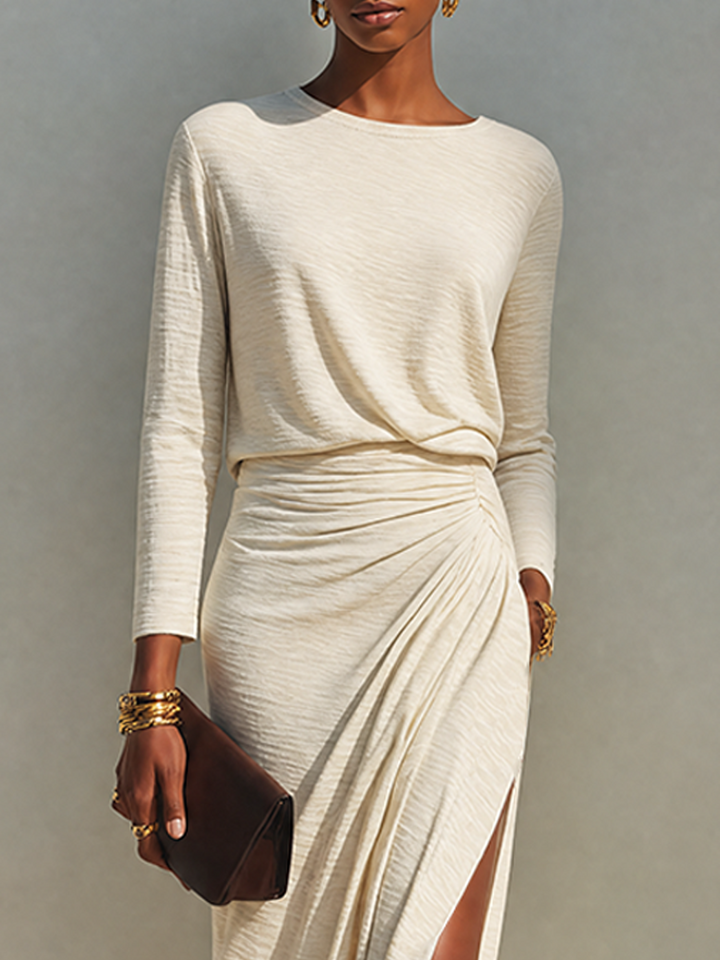 Long Draped Women's Dress with Side Slit