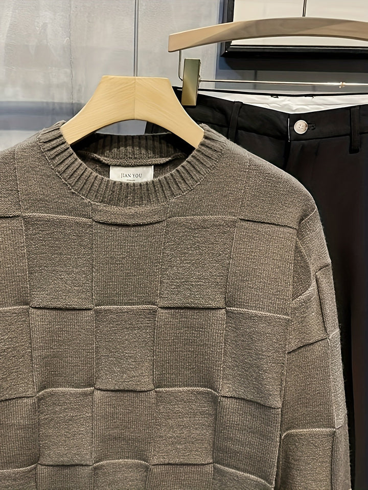 Sullivan Textured Check Crewneck Sweater - Elena Harper