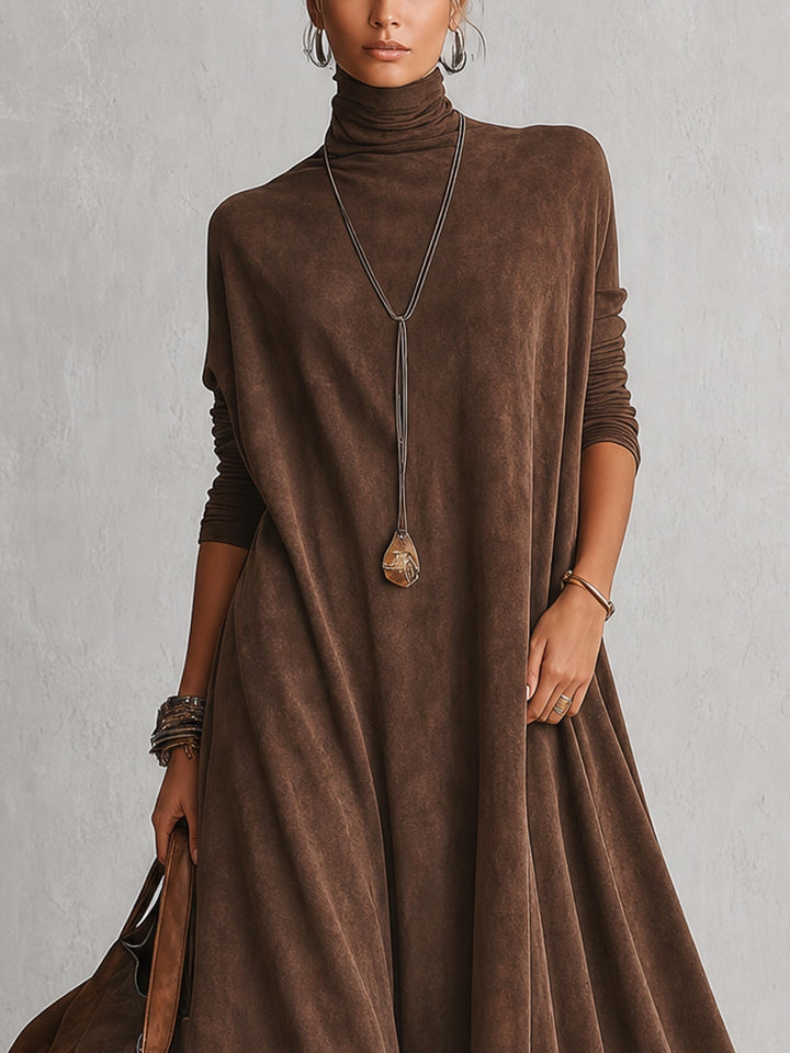 Long women's suede-effect dress with lace