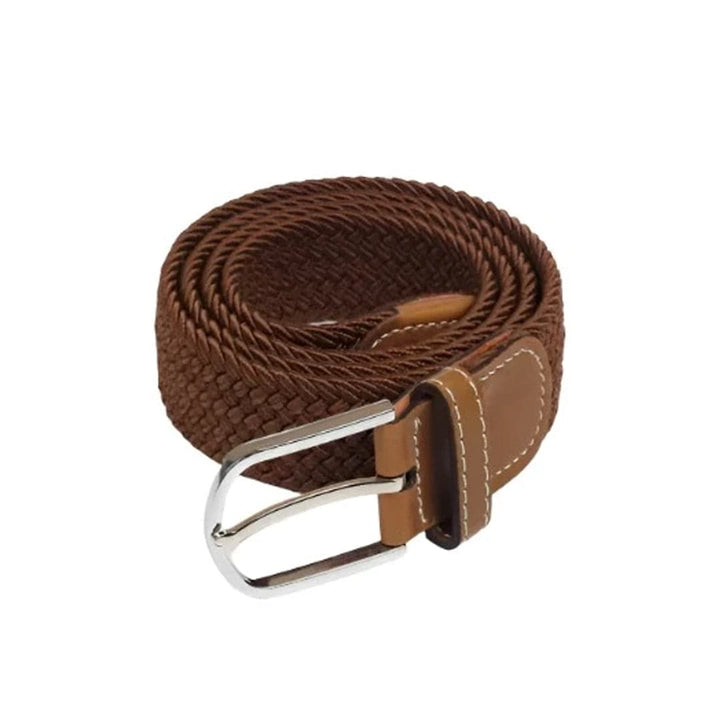 Emma & Rose Manhattan Mauro braided belt featuring woven leather design and adjustable buckle in natural tones.